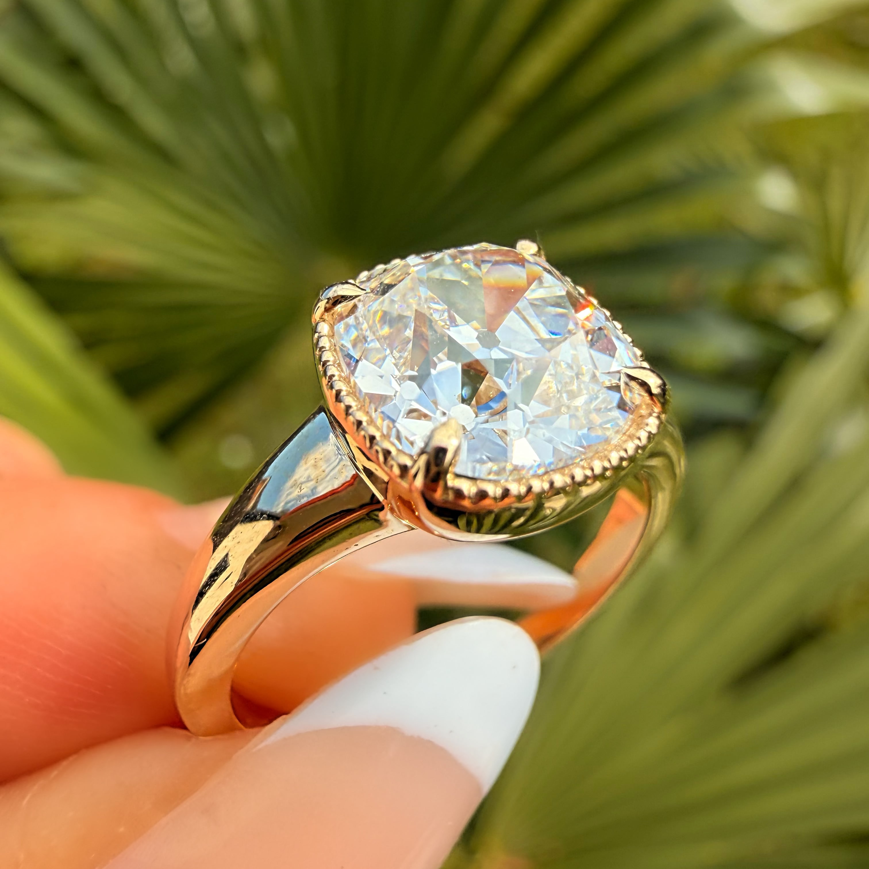 14K Yellow Gold 2.5Ct Old Miner Cushion Lab Diamond Ring