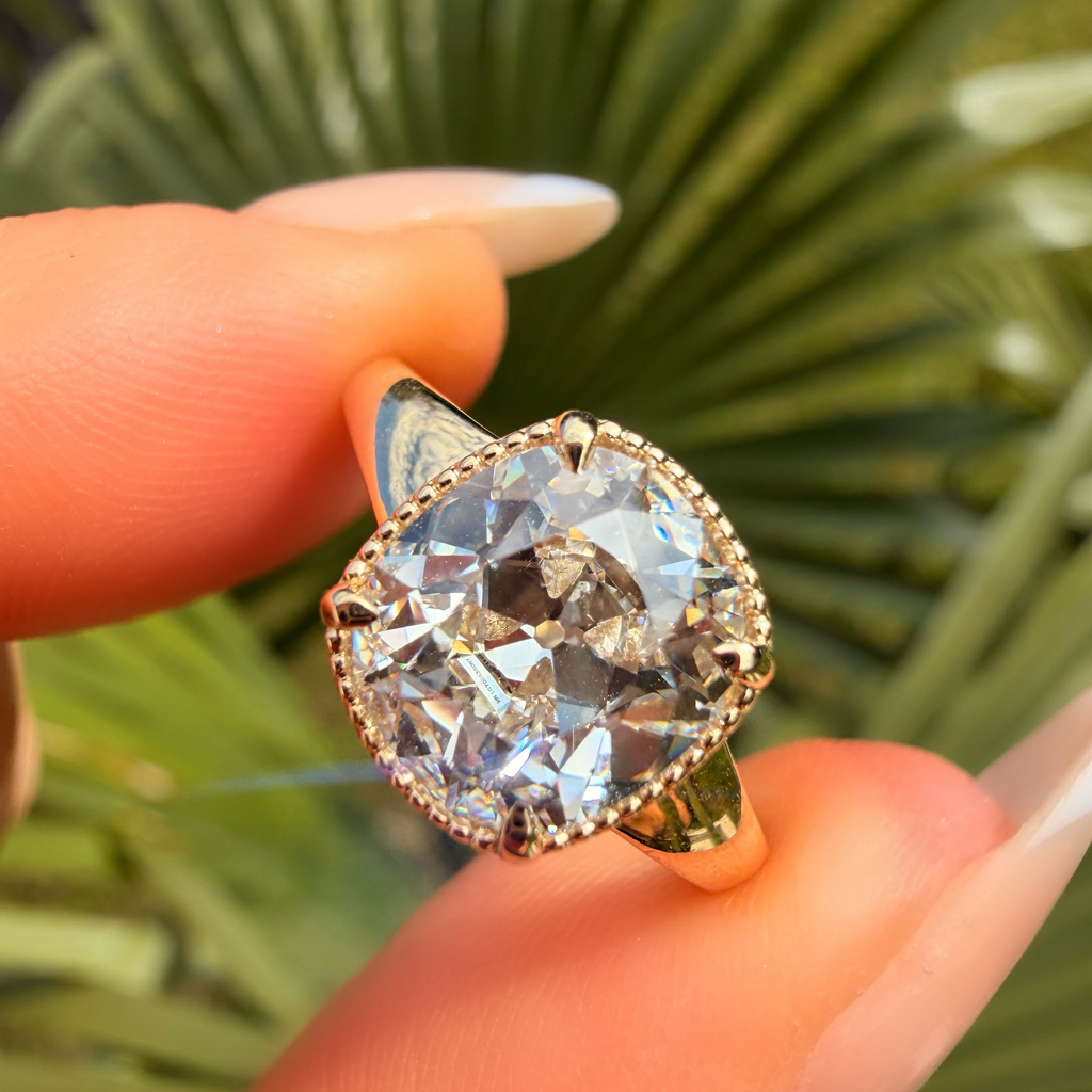 14K Yellow Gold 2.5Ct Old Miner Cushion Lab Diamond Ring