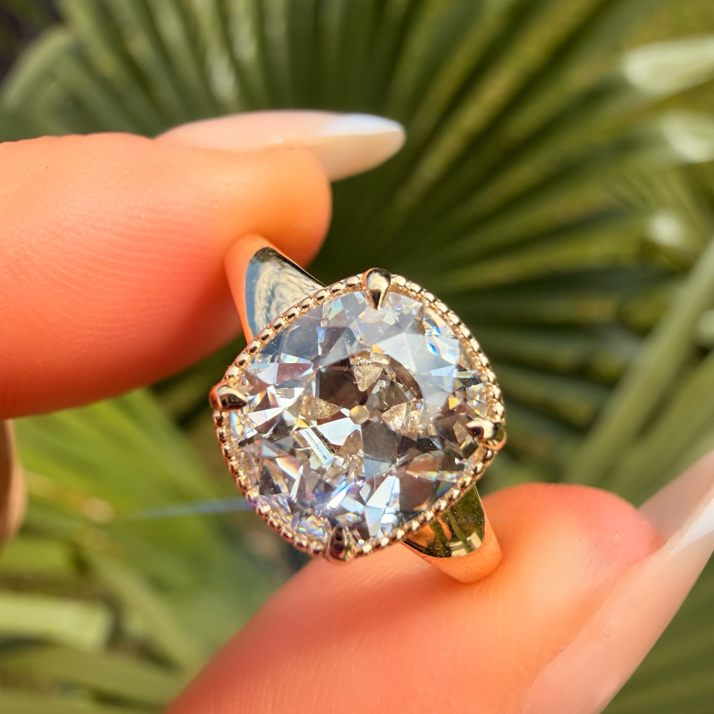 14K Yellow Gold 2.5Ct Old Miner Cushion Lab Diamond Ring