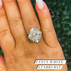 Diamond ring on a hand with a green leafy background