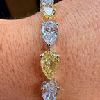 Diamond bracelet on a wrist with a neutral background
