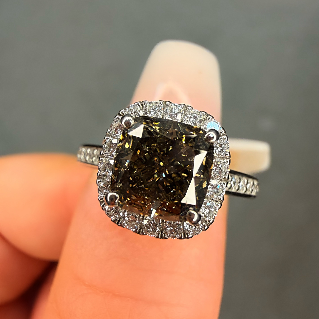 Platinum 2.6Ct Fancy Grey Cushion Cut Lab Diamond Halo Ring