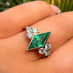 18K Yellow Gold 1.8Ct Lab Grown Lozenge Emerald Illusion Ring