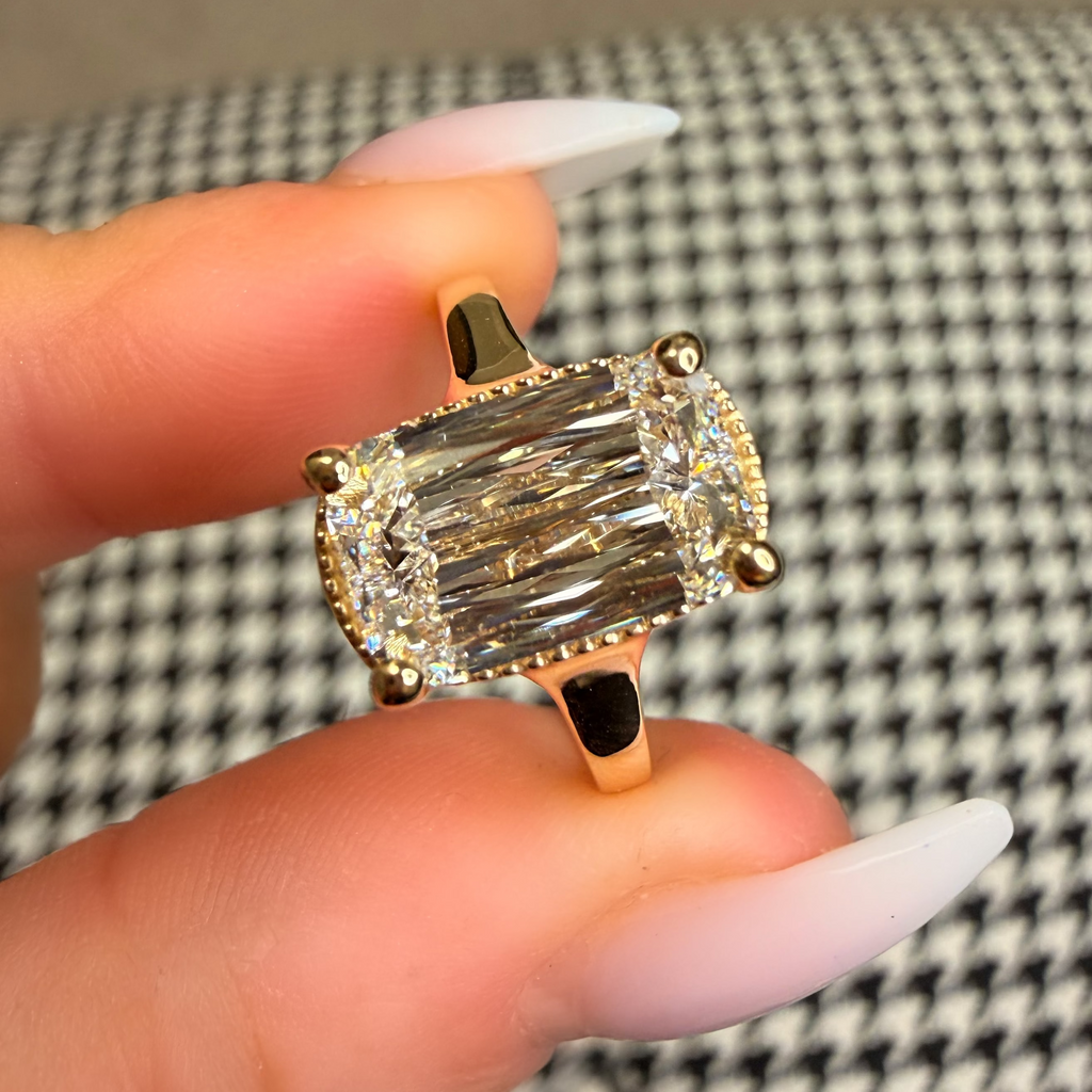 Hand Crafted 18K Antique Cut Lab Diamond Ring