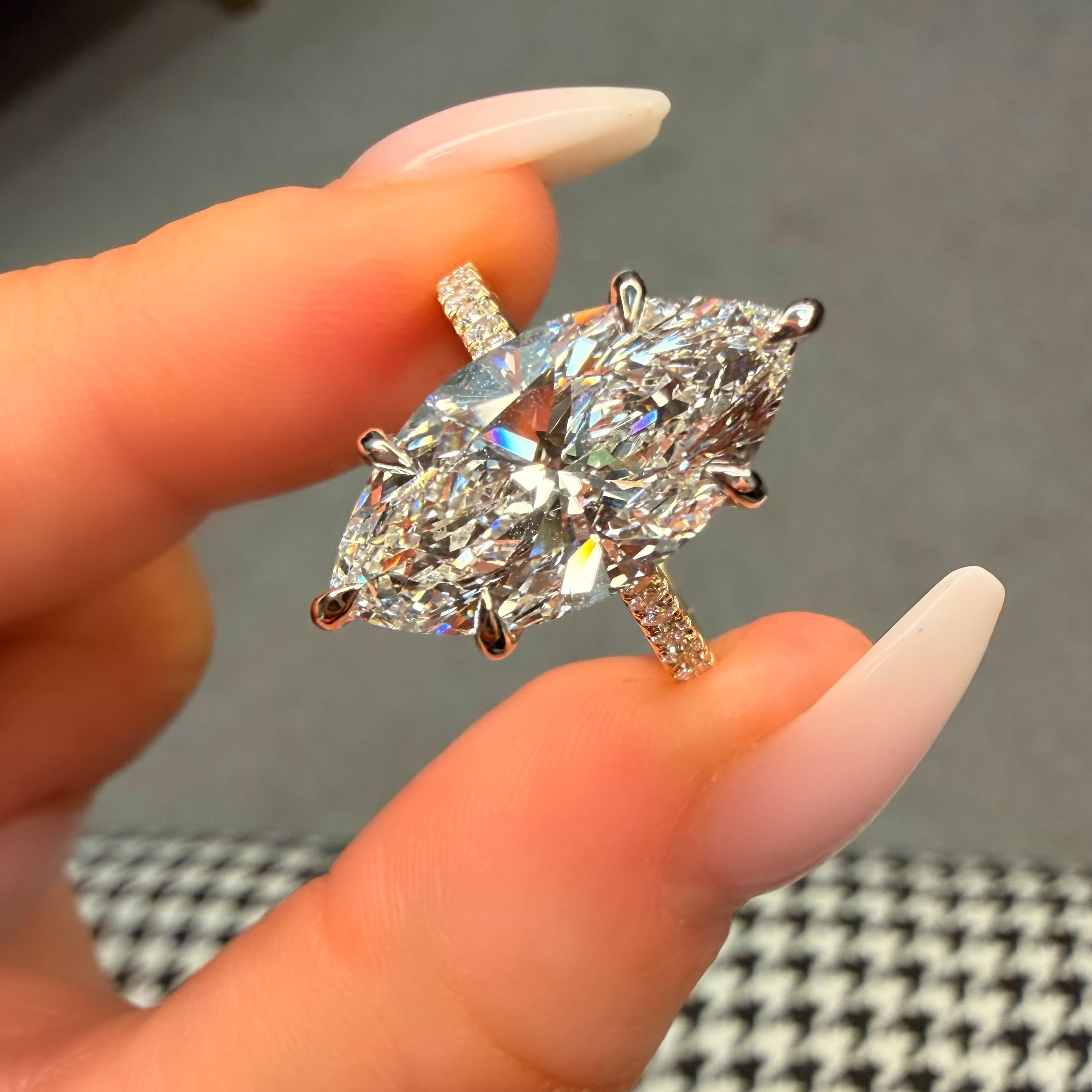 18K 5.58Ct Marquise Lab Diamond Hidden Halo Engagement Ring