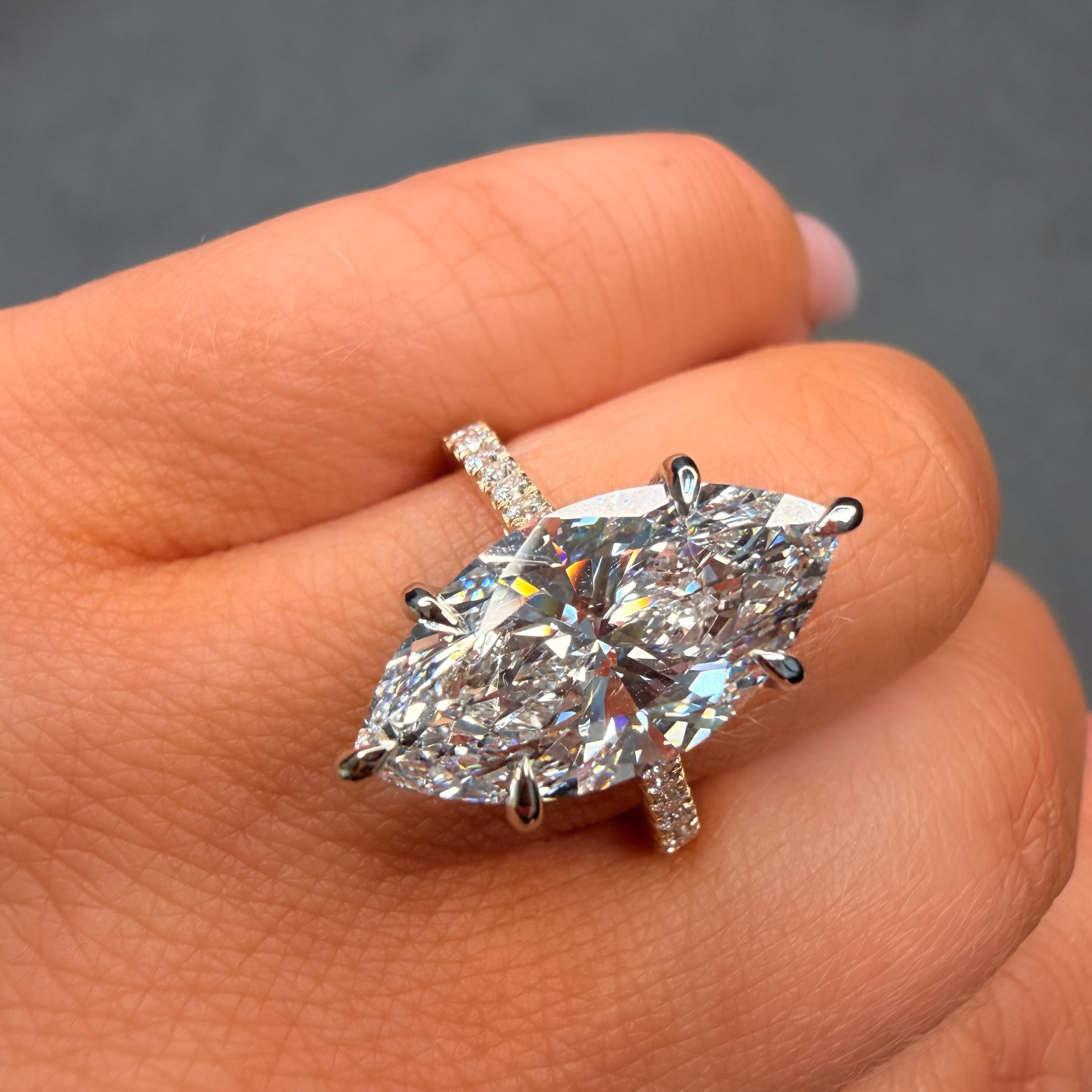 18K 5.58Ct Marquise Lab Diamond Hidden Halo Engagement Ring