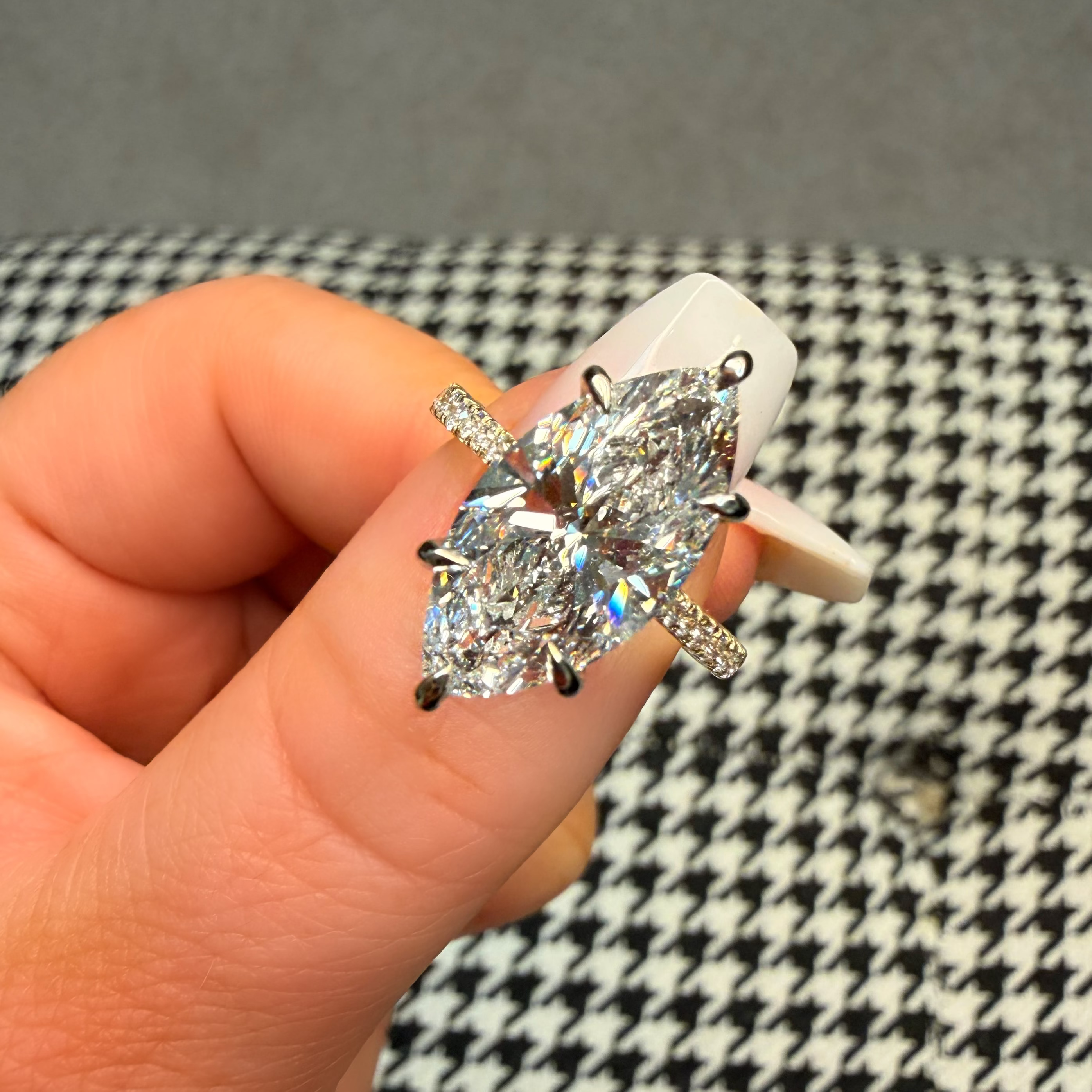 18K 5.58Ct Marquise Lab Diamond Hidden Halo Engagement Ring
