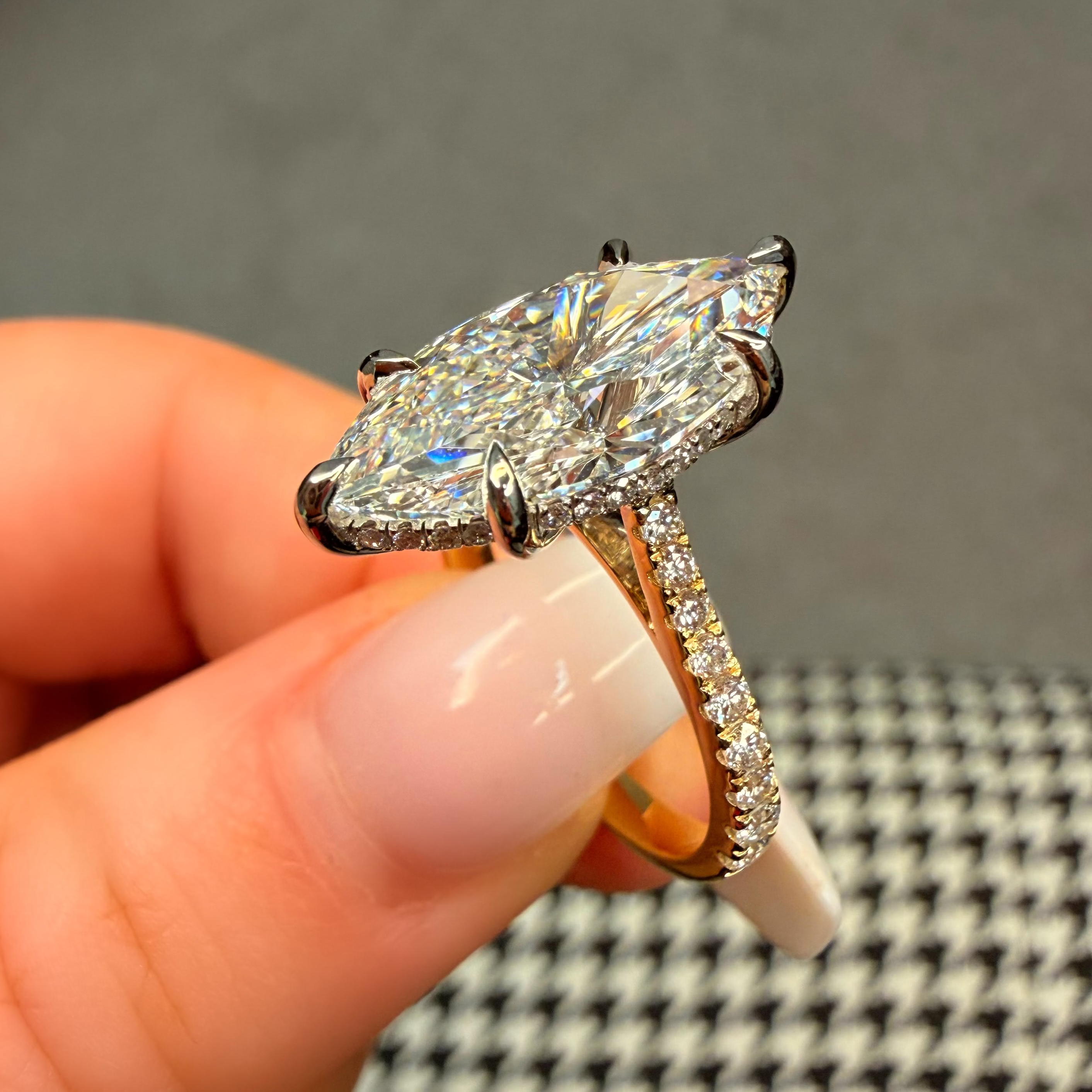 18K 5.58Ct Marquise Lab Diamond Hidden Halo Engagement Ring