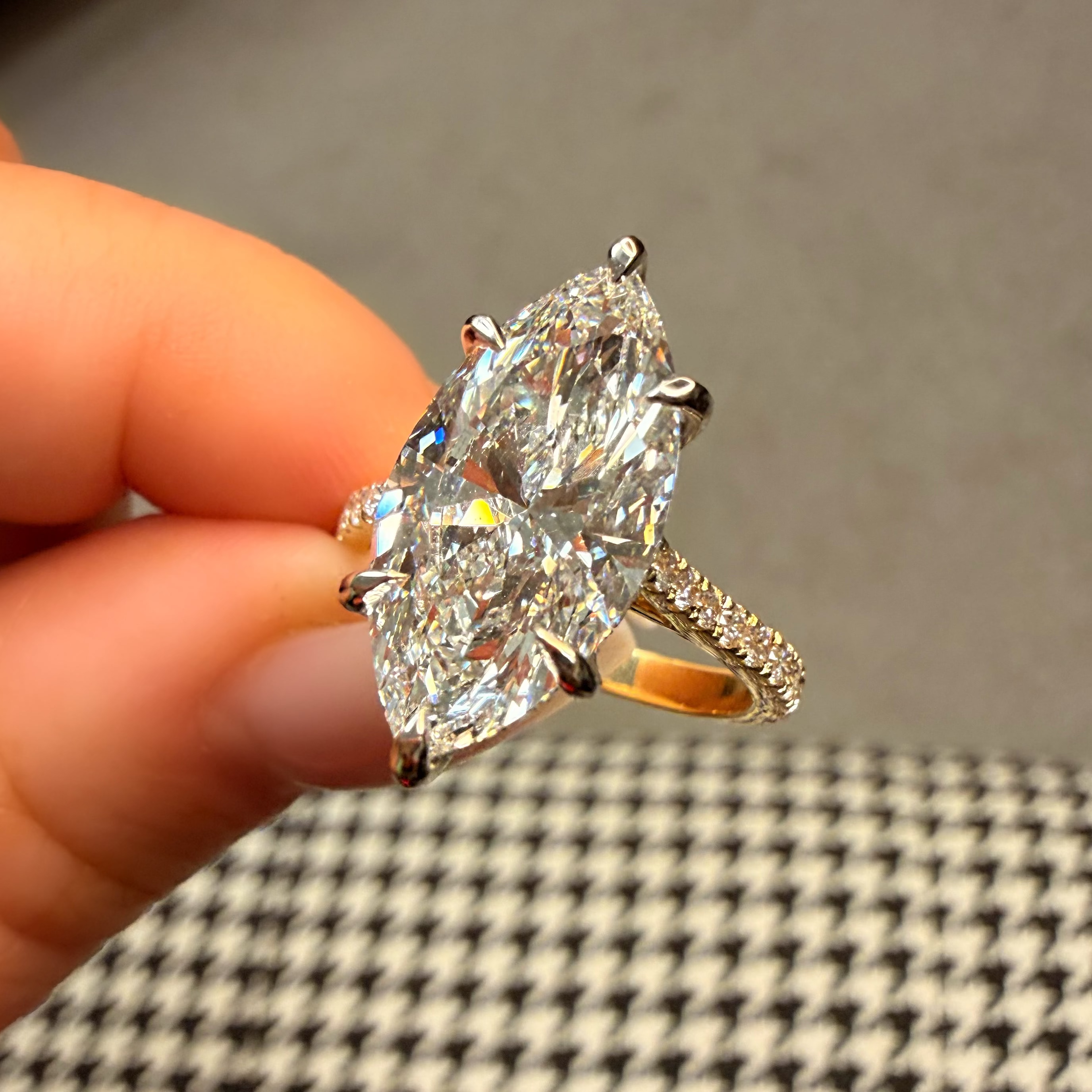 18K 5.58Ct Marquise Lab Diamond Hidden Halo Engagement Ring