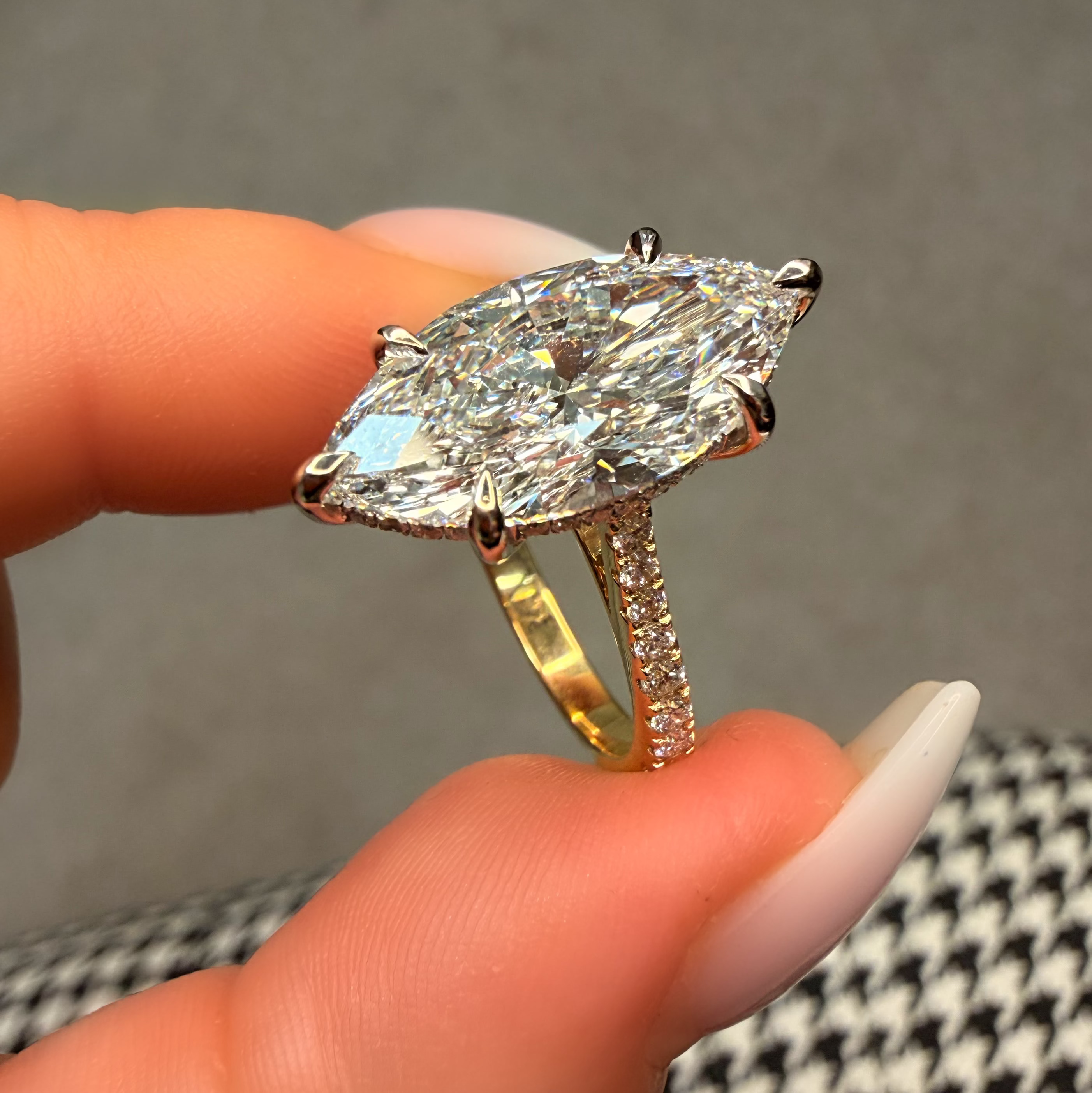 18K 5.58Ct Marquise Lab Diamond Hidden Halo Engagement Ring