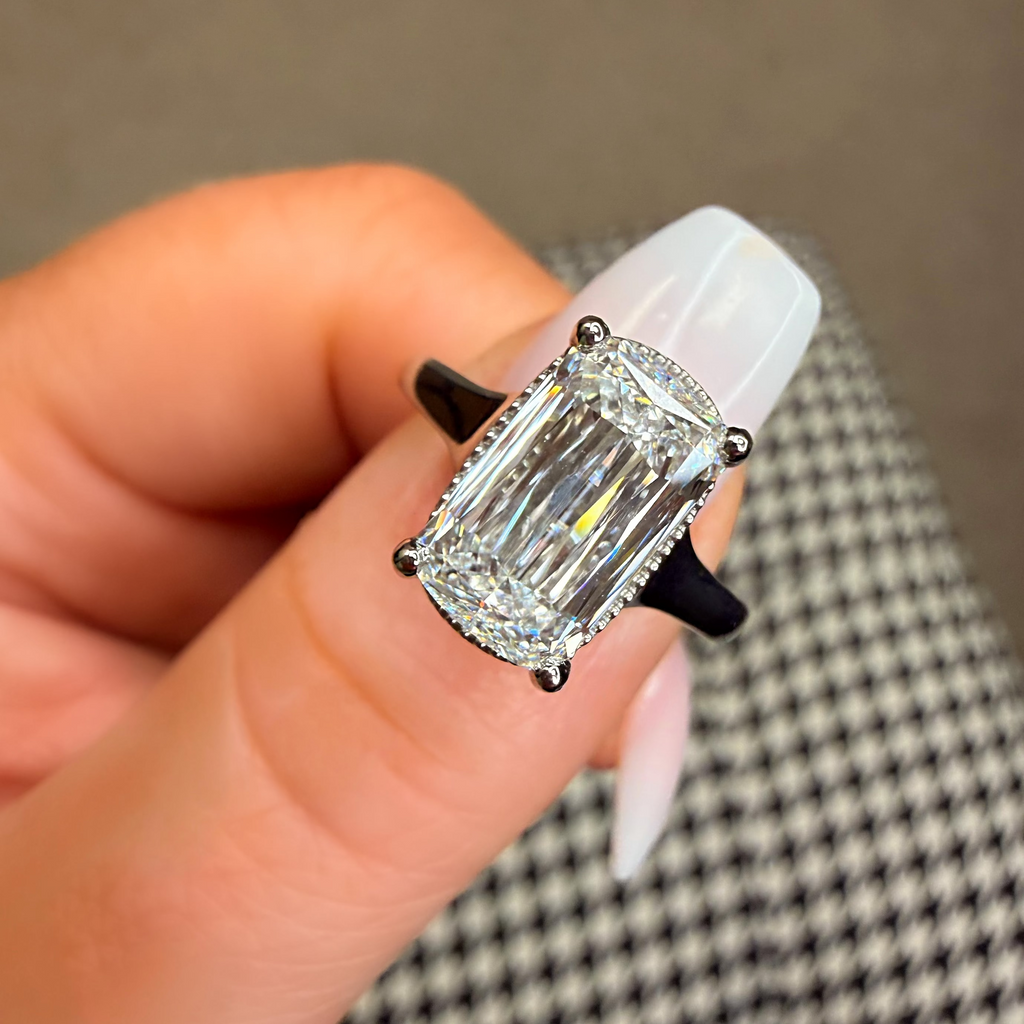 Hand Crafted 950 Platinum Antique Cut Lab Diamond Ring