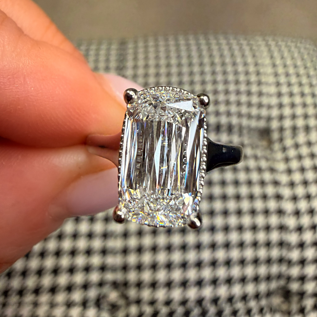 Hand Crafted 950 Platinum Antique Cut Lab Diamond Ring