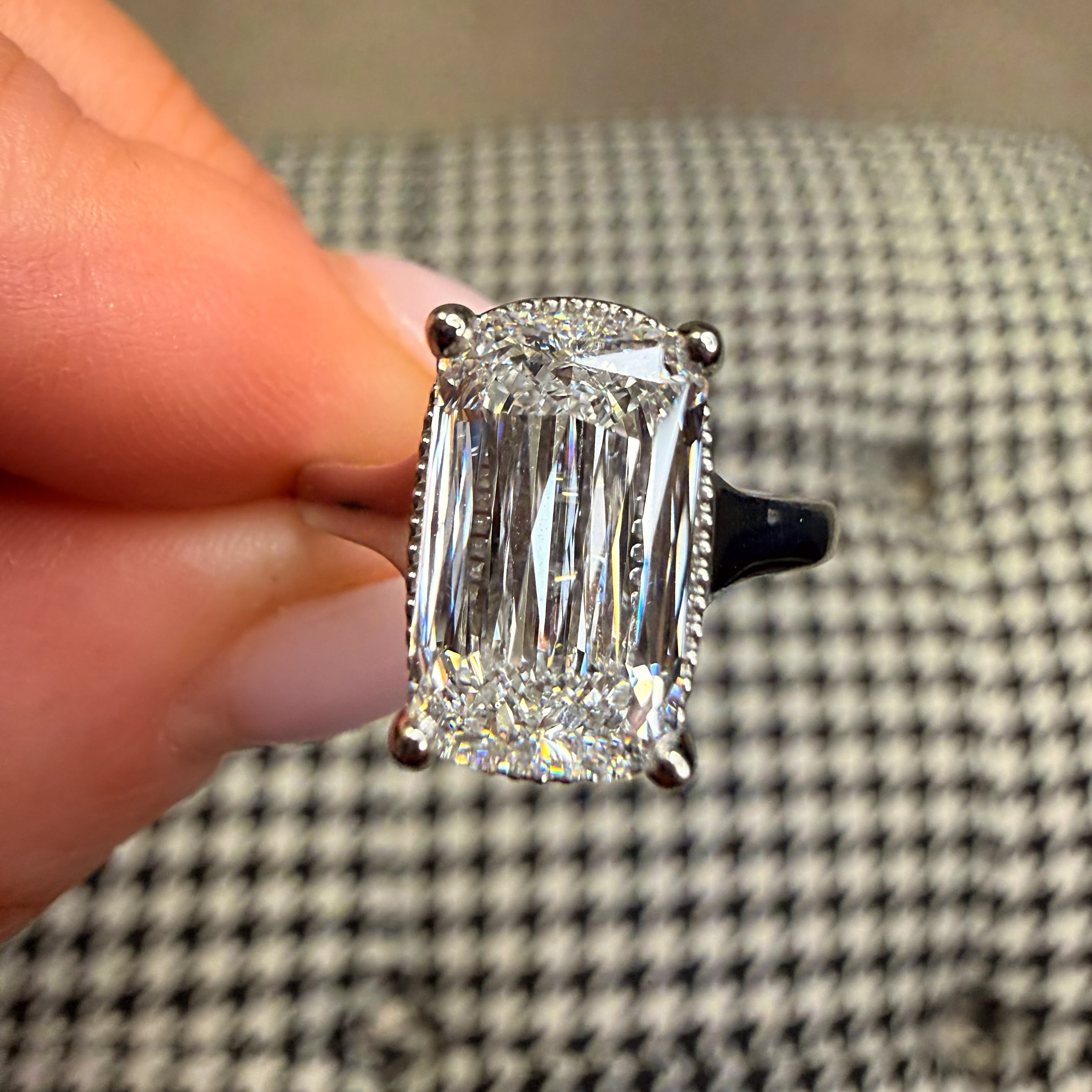 Hand Crafted 950 Platinum Antique Cut Lab Diamond Ring