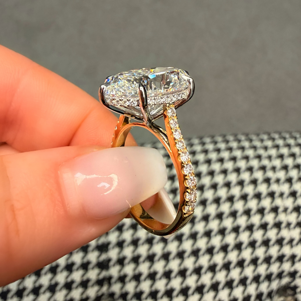 18K Gold 8.1ct Oval Lab Grown Diamond Hidden Halo Engagement Ring