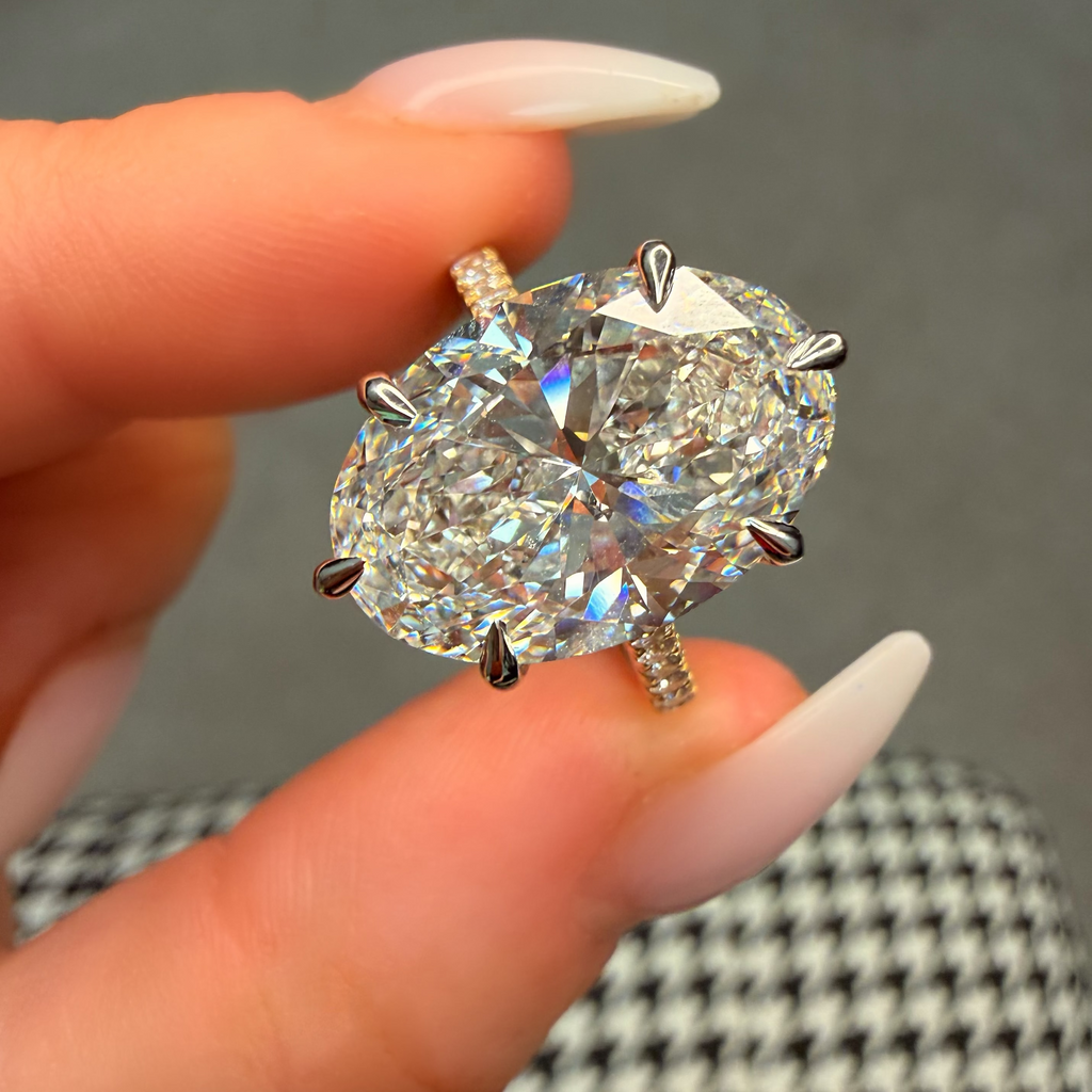 18K Gold 8.1ct Oval Lab Grown Diamond Hidden Halo Engagement Ring