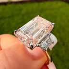 Fancy Pink Eclipse 8.0Ct Lab Grown Diamond 18k Yellow Gold Trilogy Ring