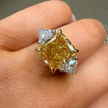 18K Sunset 6.38Ct Fancy Orange Lab Diamond Trilogy Hidden Halo Ring