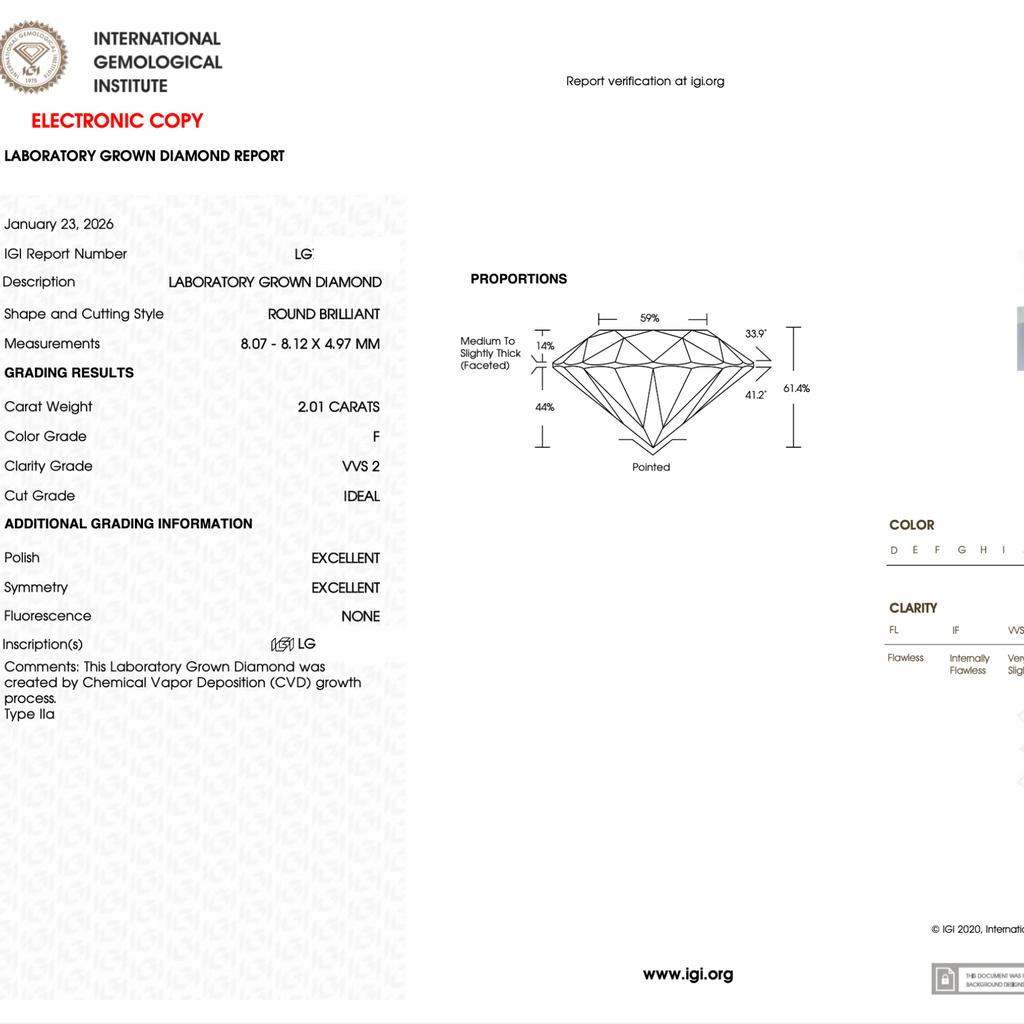 2.01Ct Round Brilliant IGi Lab Grown Diamond (Loose)