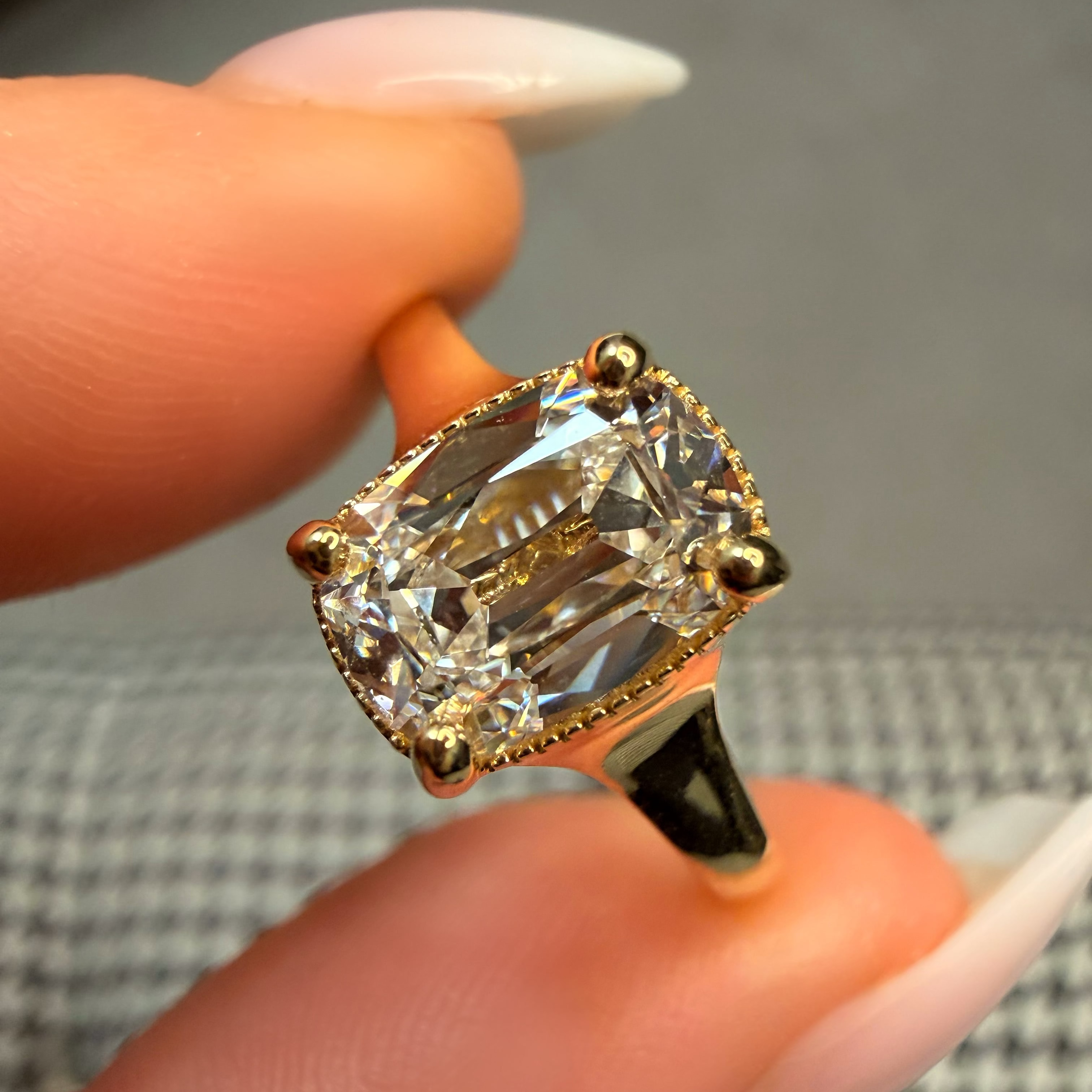 18K Hand-Engraved Vintage Old Miner GIA Certified Lab Diamond Ring
