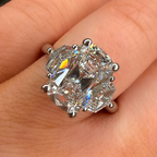 Diamond ring on a hand with a neutral background