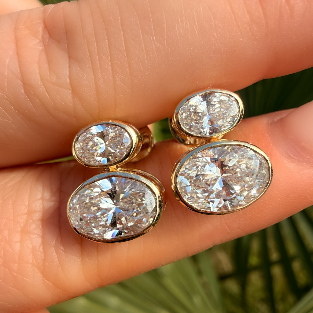 14K Yellow Gold Illusion Set 5.0Ct Oval Lab Diamond Drop Earrings