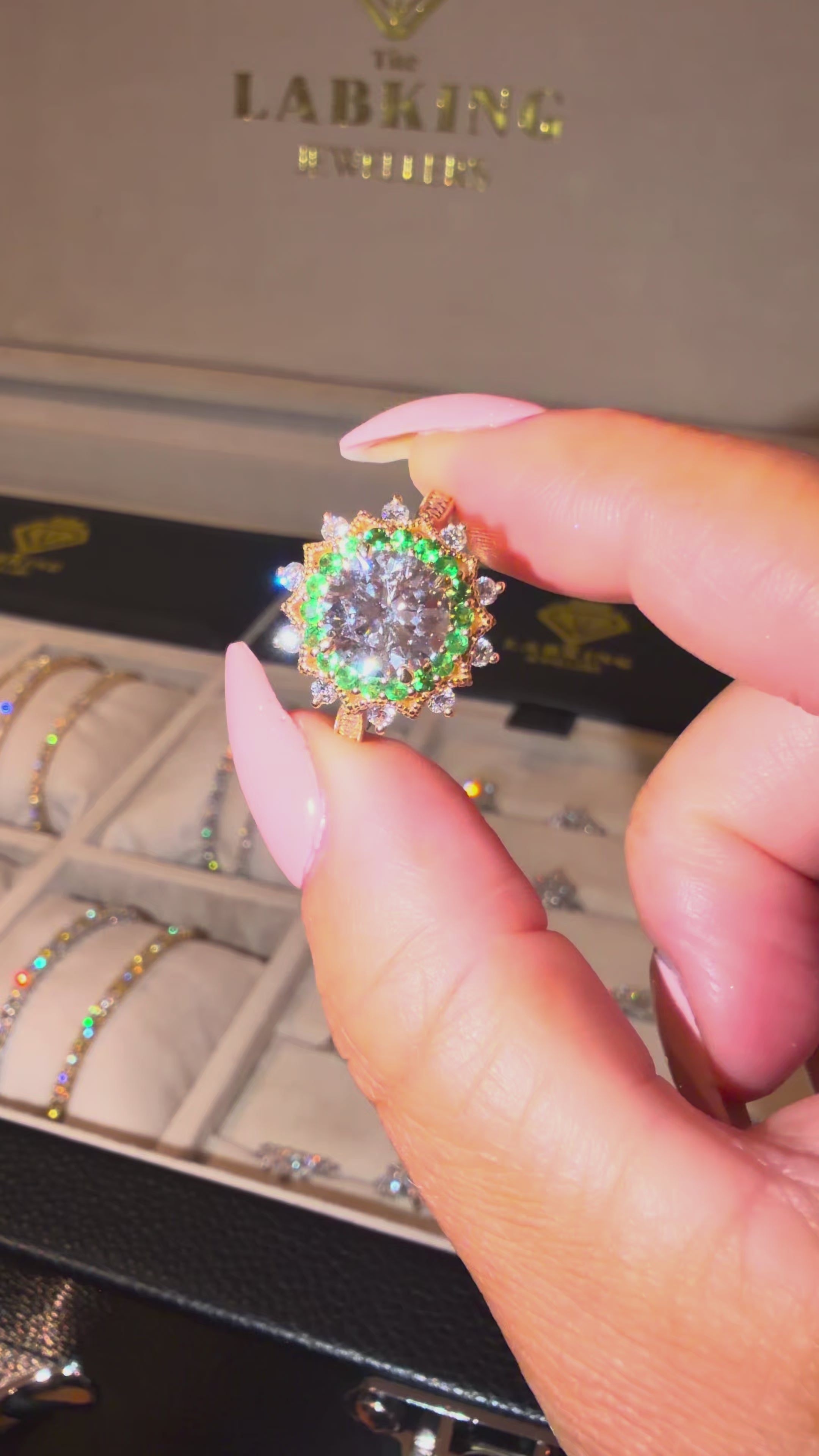 Field Day Ring Custom 18k Yellow Lab & Tsavorite Ring