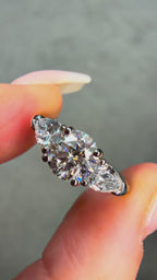 Platinum 1.75Ct Round & Pear Cut Lab Grown Diamond Nature Trilogy Ring