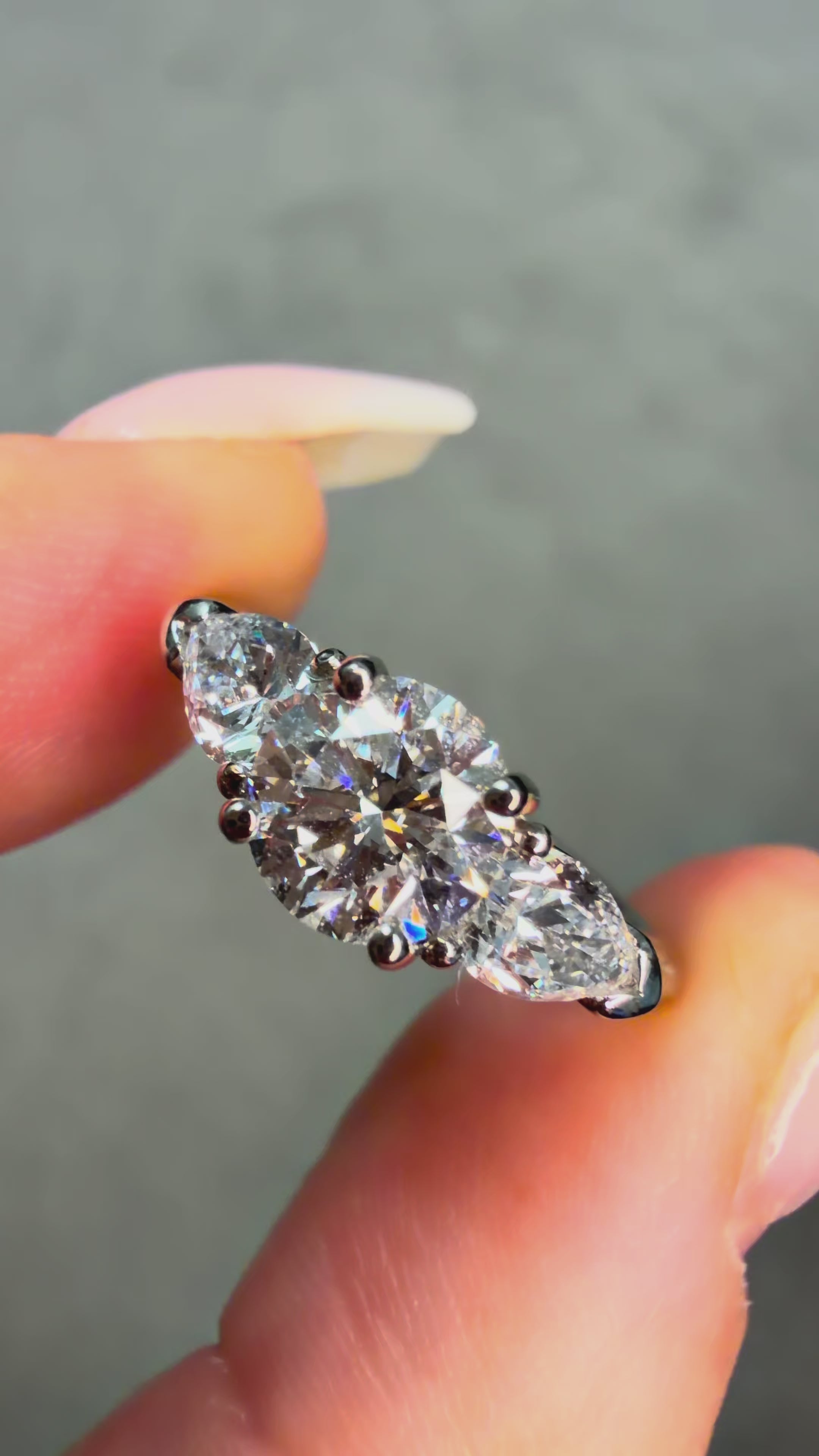 Platinum 1.75Ct Round & Pear Cut Lab Grown Diamond Nature Trilogy Ring