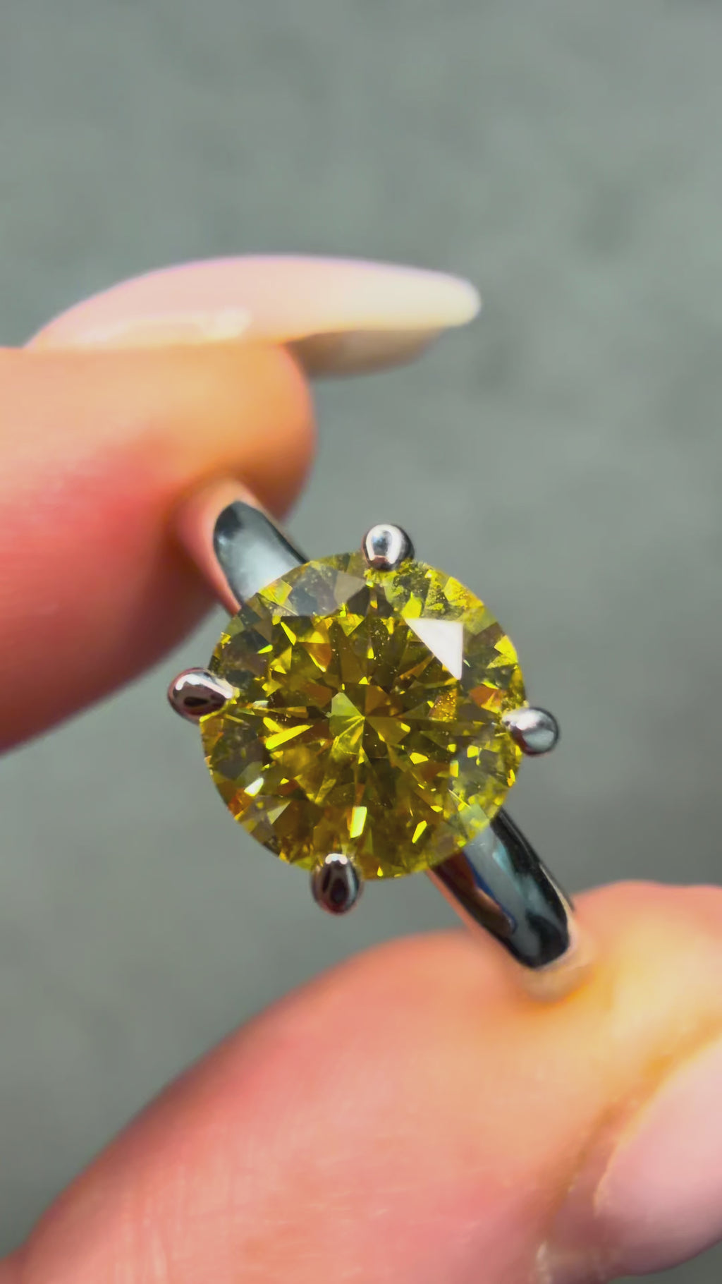 1.2Ct Fancy Yellow Round Brilliant Lab Diamond Platinum Ring
