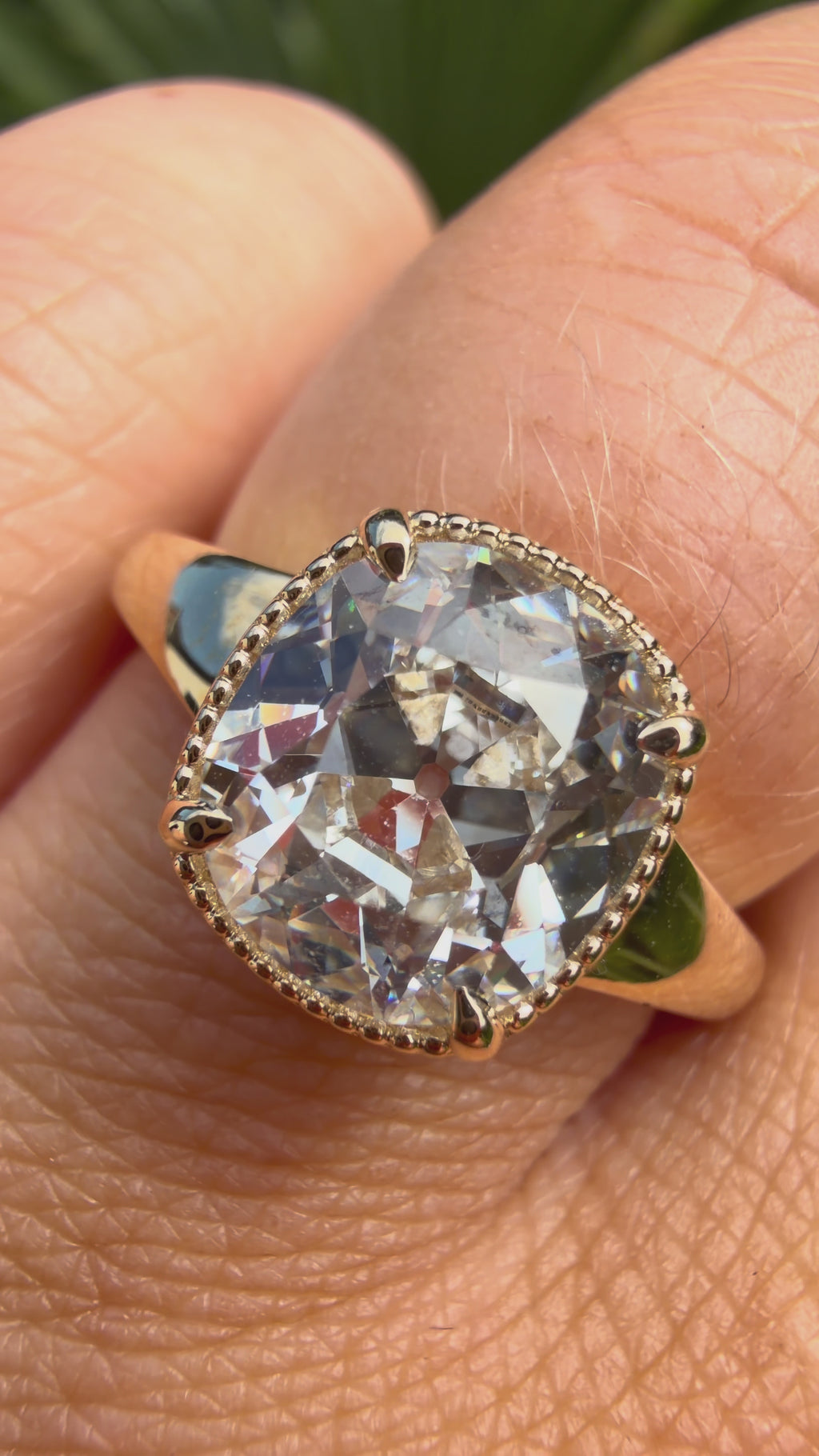 14K Yellow Gold 2.5Ct Old Miner Cushion Lab Diamond Ring