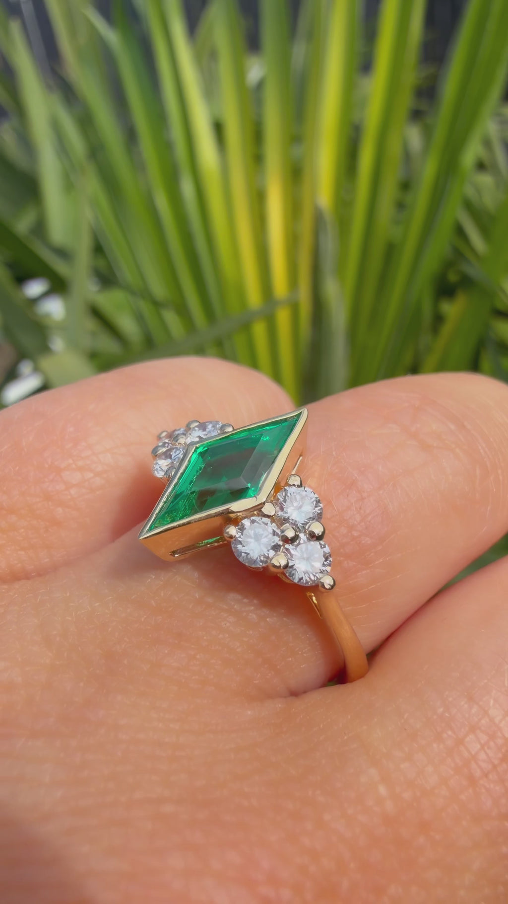 18K Yellow Gold 1.8Ct Lab Grown Lozenge Emerald Illusion Ring