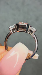 Platinum Bezel Set 3.0Ct Fancy Pink Emerald Lab Diamond Trilogy Ring