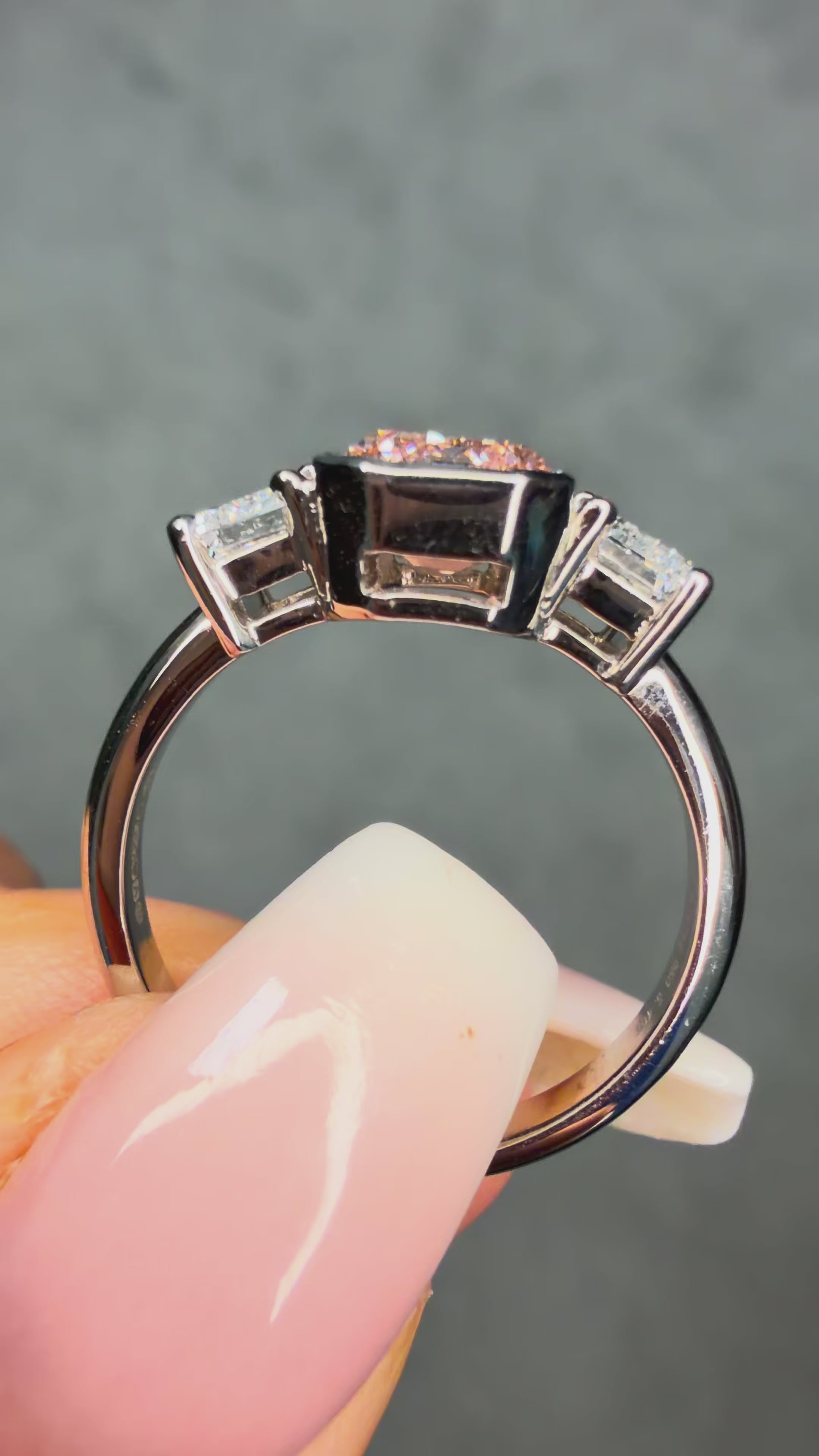 Platinum Bezel Set 3.0Ct Fancy Pink Emerald Lab Diamond Trilogy Ring