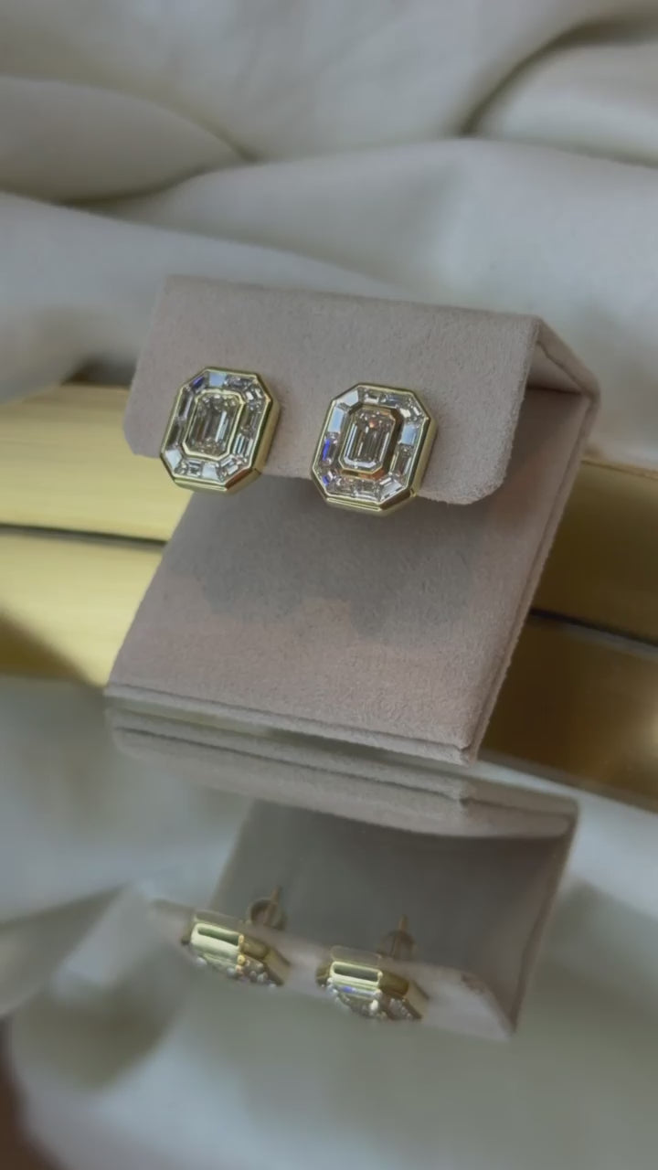 'Emerald Diamond Coachella Earrings' 14K Yellow Gold 4.93Ct Lab Diamond Custom Designed Earrings