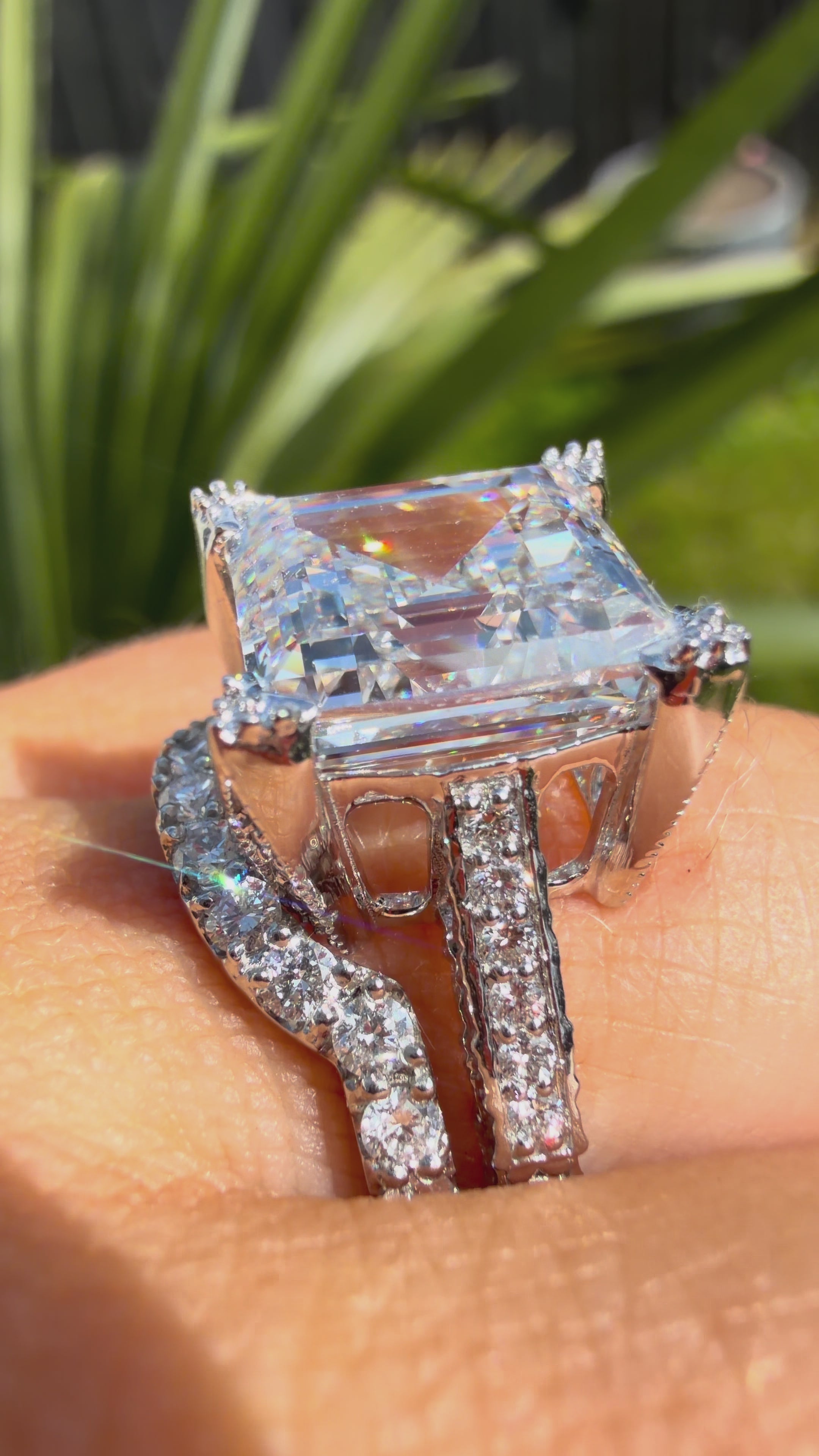 14K White Gold Castle 6.5Ct Asscher Lab Grown Diamond Ring