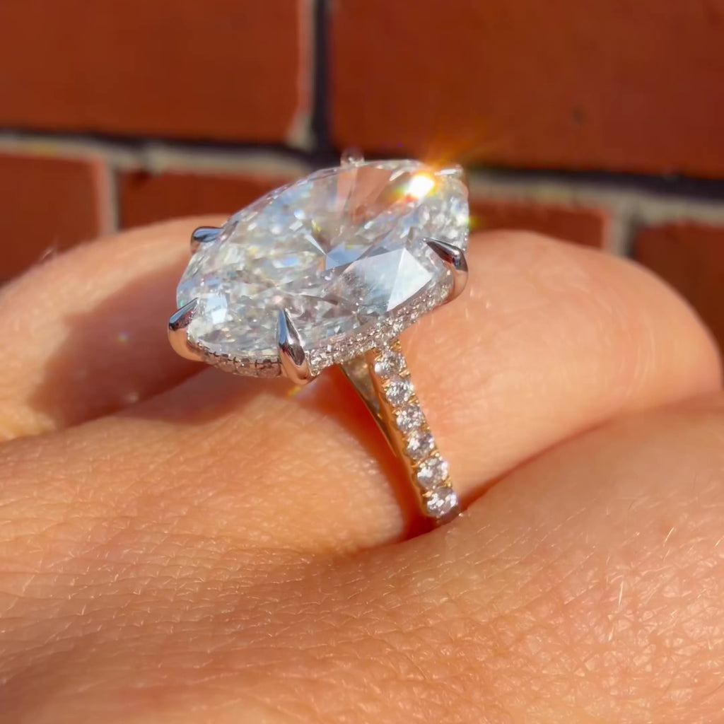 18K Gold 8.1ct Oval Lab Grown Diamond Hidden Halo Engagement Ring