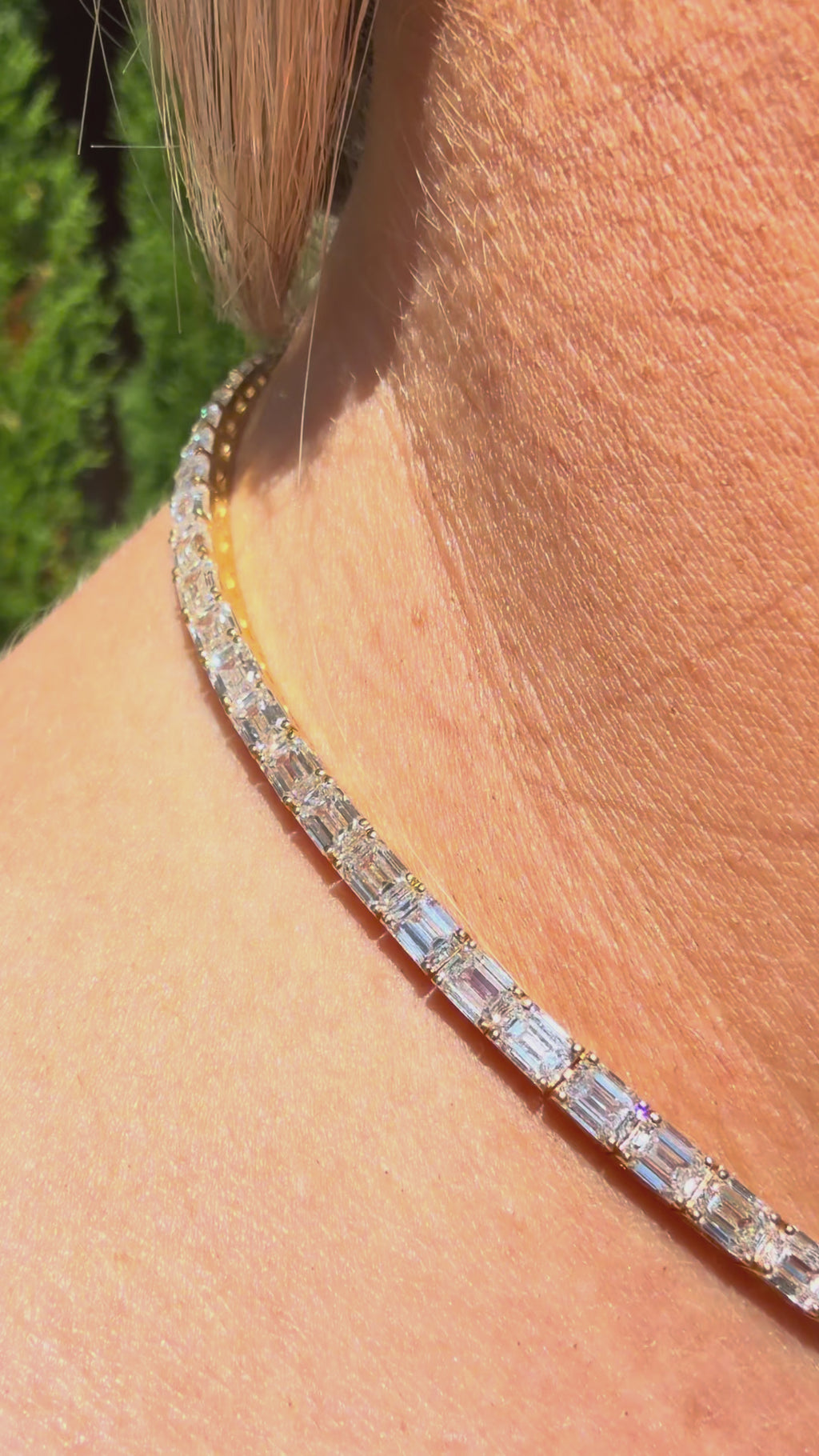 18K Gold 25.0CT Emerald Cut East/West Set Lab Diamond Tennis Necklace