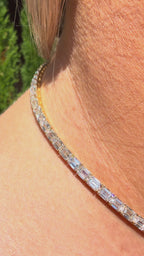 18K Gold 25.0CT Emerald Cut East/West Set Lab Diamond Tennis Necklace