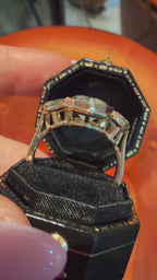 "Vertice Antique Trilogy" 14K Yellow Gold 6.23Ct Polygon Step Cut Oval Diamond Trilogy Ring