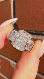 Labking Custom 18K Monaco 4.0Ct Radiant Cut Lab Diamond Trilogy Ring