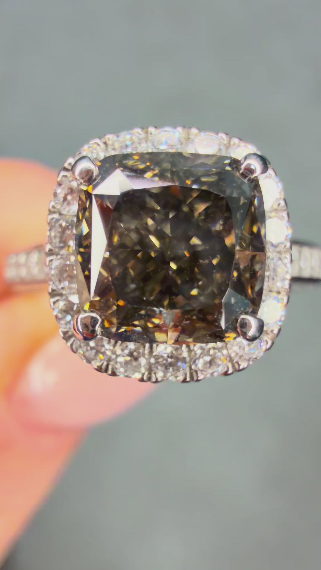 Platinum 2.6Ct Fancy Grey Cushion Cut Lab Diamond Halo Ring