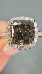 Platinum 2.6Ct Fancy Grey Cushion Cut Lab Diamond Halo Ring