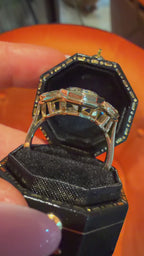 "Vertice Antique Trilogy" 14K Yellow Gold 6.23Ct Polygon Step Cut Oval Diamond Trilogy Ring