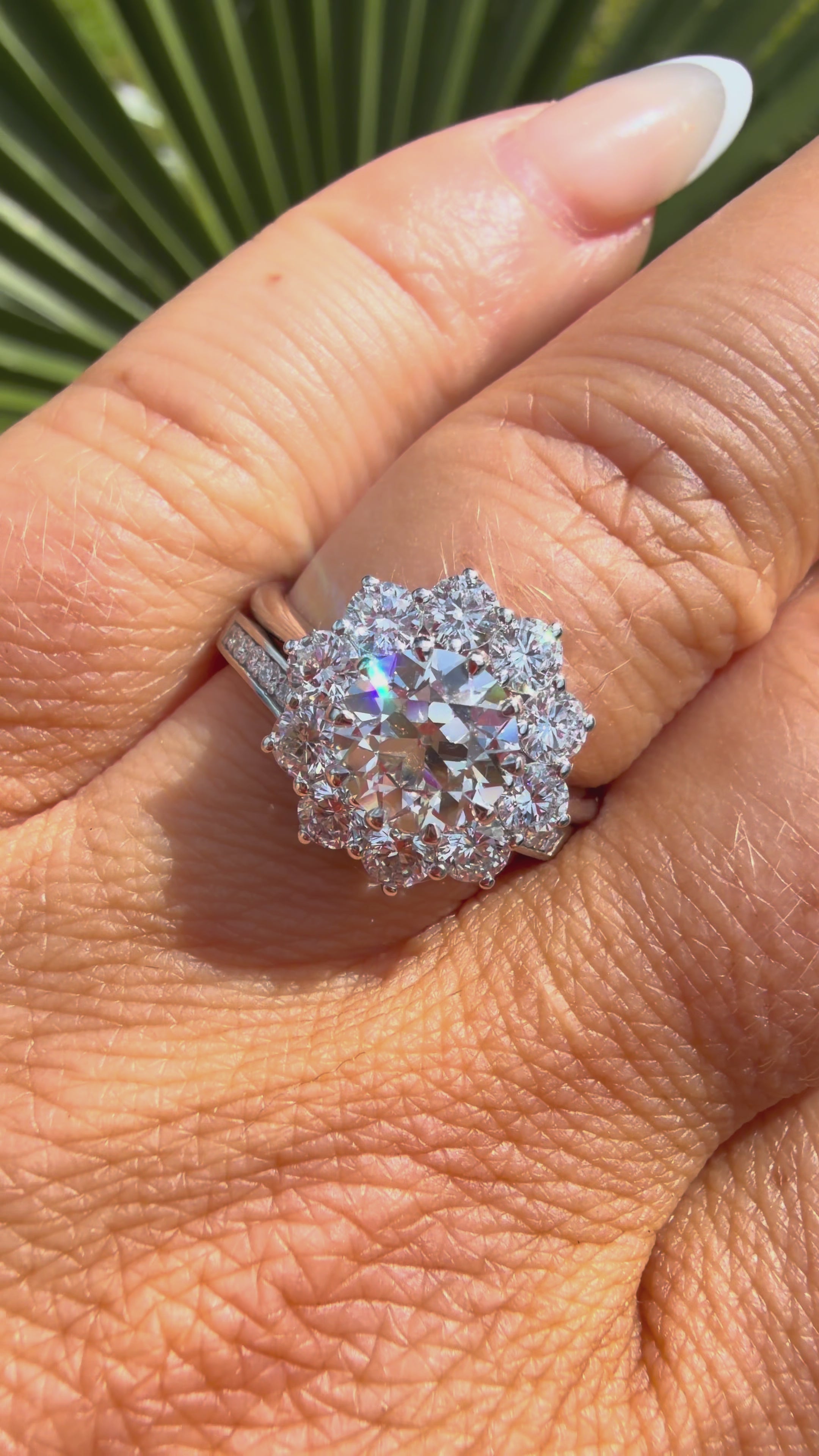Cluster Antique 2.5Ct Lab Diamond 14k White Gold Halo Ring