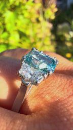 "Katara Blue Trilogy" Platinum 3.2Ct Fancy Blue Cushion Lab Diamond Trilogy Ring