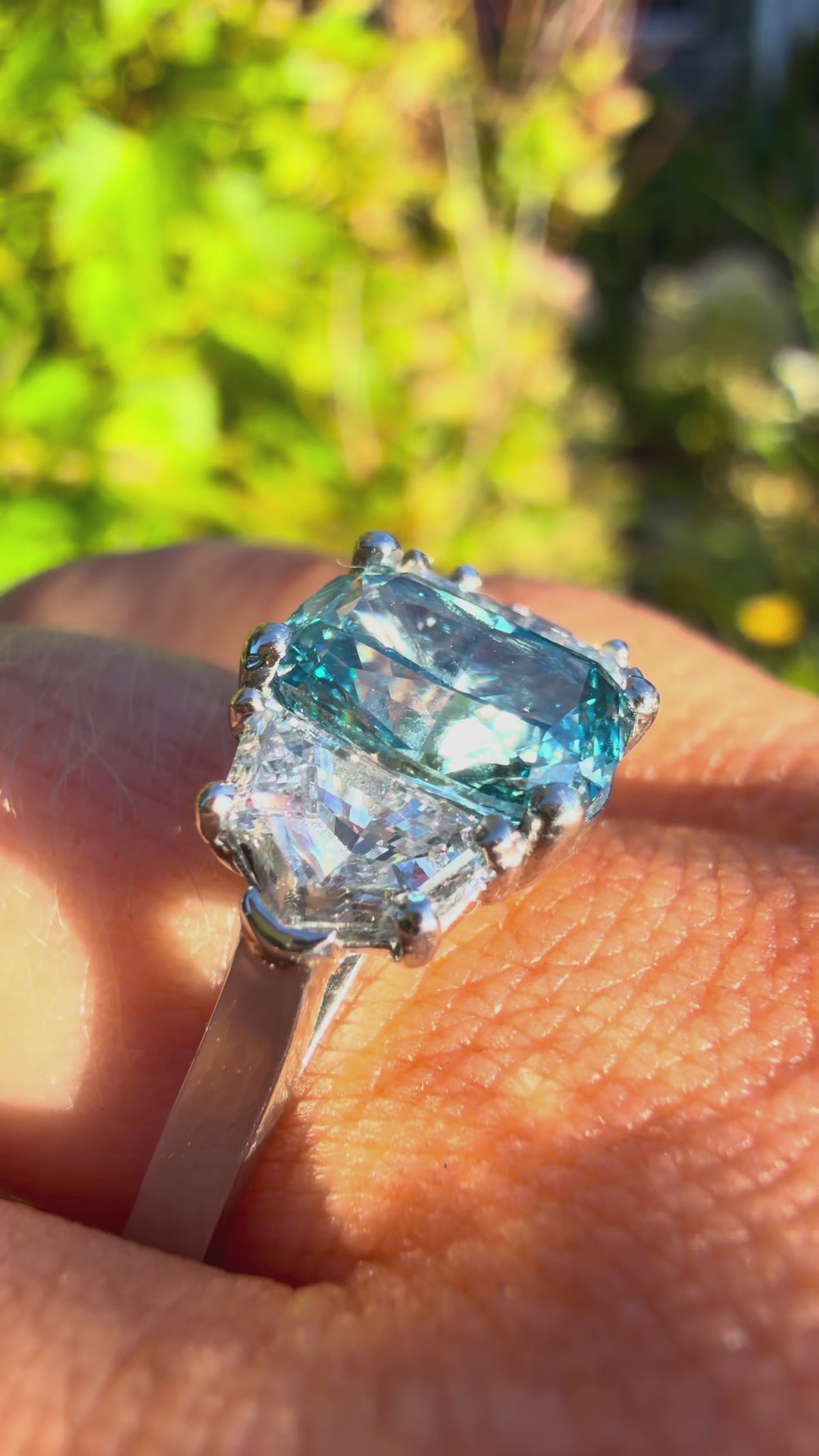 "Katara Blue Trilogy" Platinum 3.2Ct Fancy Blue Cushion Lab Diamond Trilogy Ring