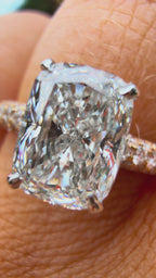 18K Iced Out 3.2Ct Elongated Cushion Cut Lab Grown Diamond Hidden Halo Engagement Ring