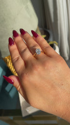 Oval Hidden Halo Tulip Ring 18k Two Tone