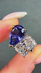 Platinum 'Toi Et Moi' Natural Tanzanite & Lab Radiant 3.8Ct Diamond Ring