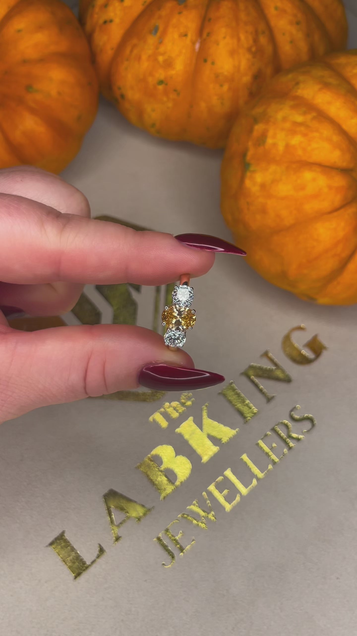 18K Fancy Vivid Orange Lab Diamond Oval Trilogy